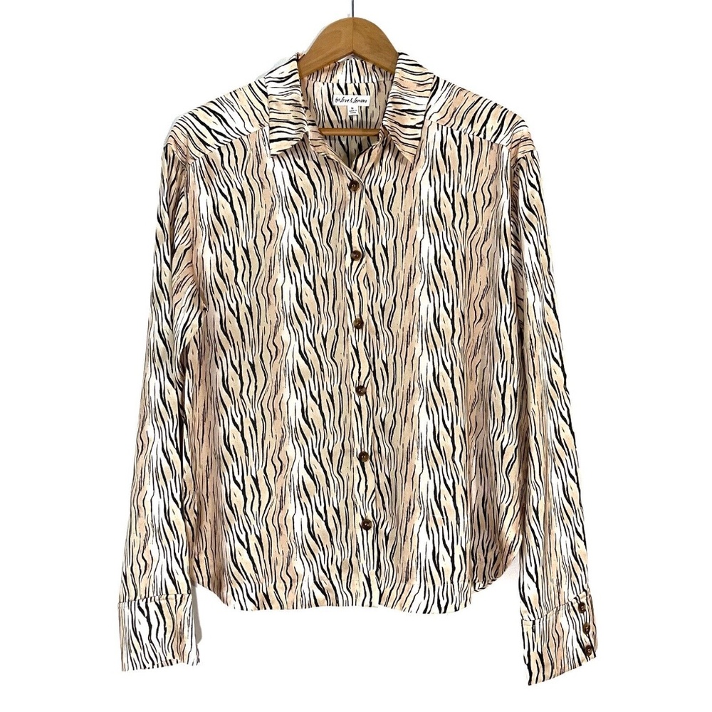 For Love and Lemons Women’s Size Medium Beige Tiger Print Josselyn Button Shirt